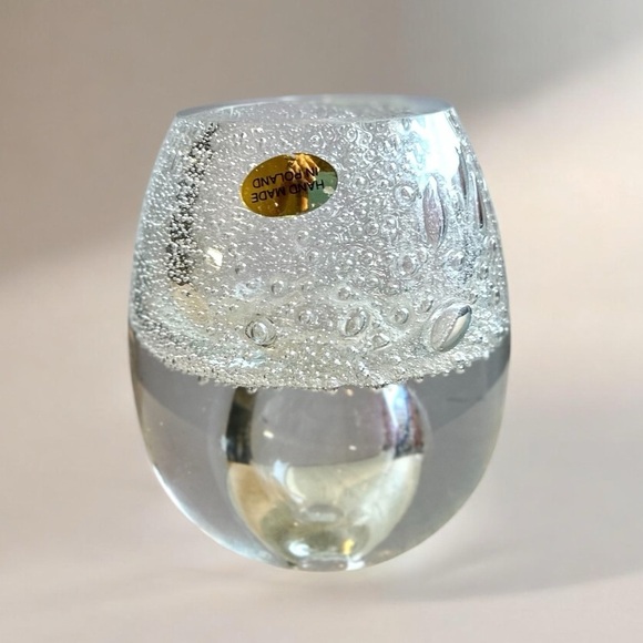 Handmade Polish Art Glass Bubble Candle Holder Clear Votive Modern Decor - Picture 10 of 10
